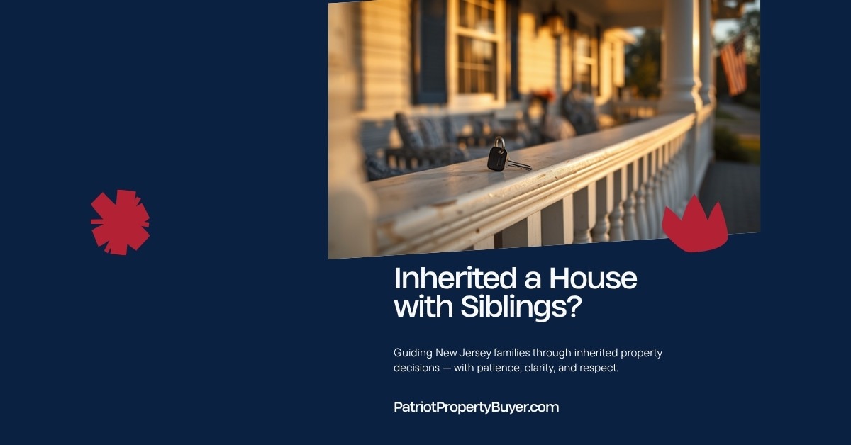 Sunlit New Jersey front porch with a single house key resting on the railing, representing an inherited family home