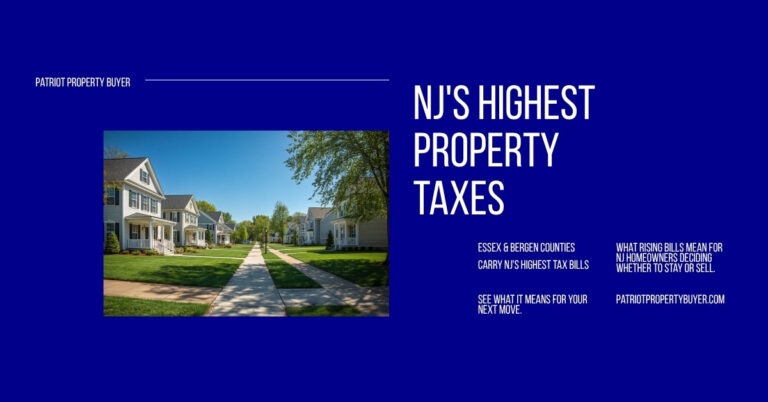 A classic tree-lined New Jersey neighborhood street of well-kept homes in daylight, representing local NJ property tax market insight